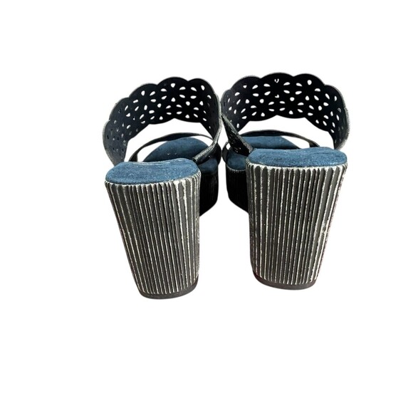 Onex Hip Denim Leather Wedge Sandals  Size 5.5-6  NWOB  Cutouts Studded Platform - Picture 5 of 11